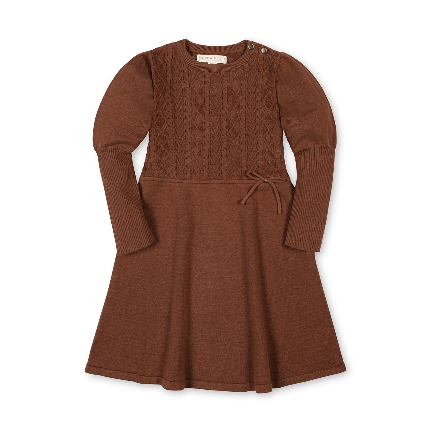 Girls' 4-16 Long-Sleeve Cable-Knit Puff-Sleeve Sweater Dress