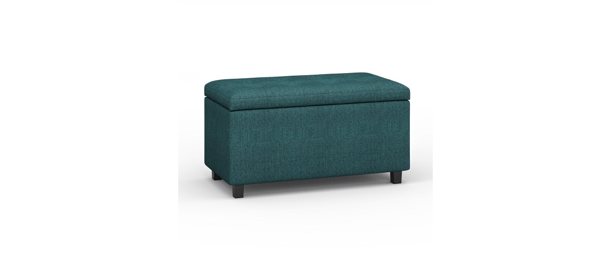 Flynama 34 Inch Storage Ottoman Bench Teal Fabric Tufted Footrest