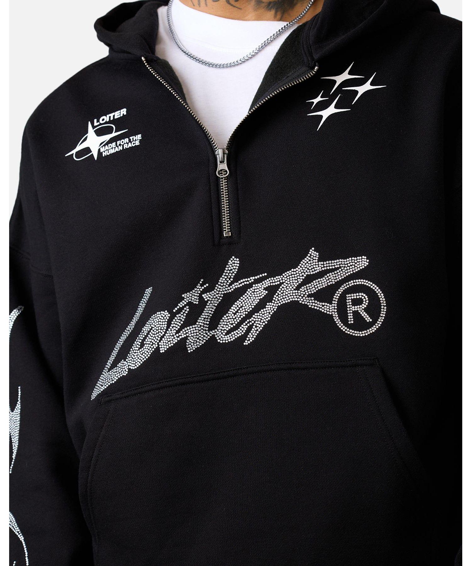 Men's Rave Quarter-Zip Rhinestone Hoodie