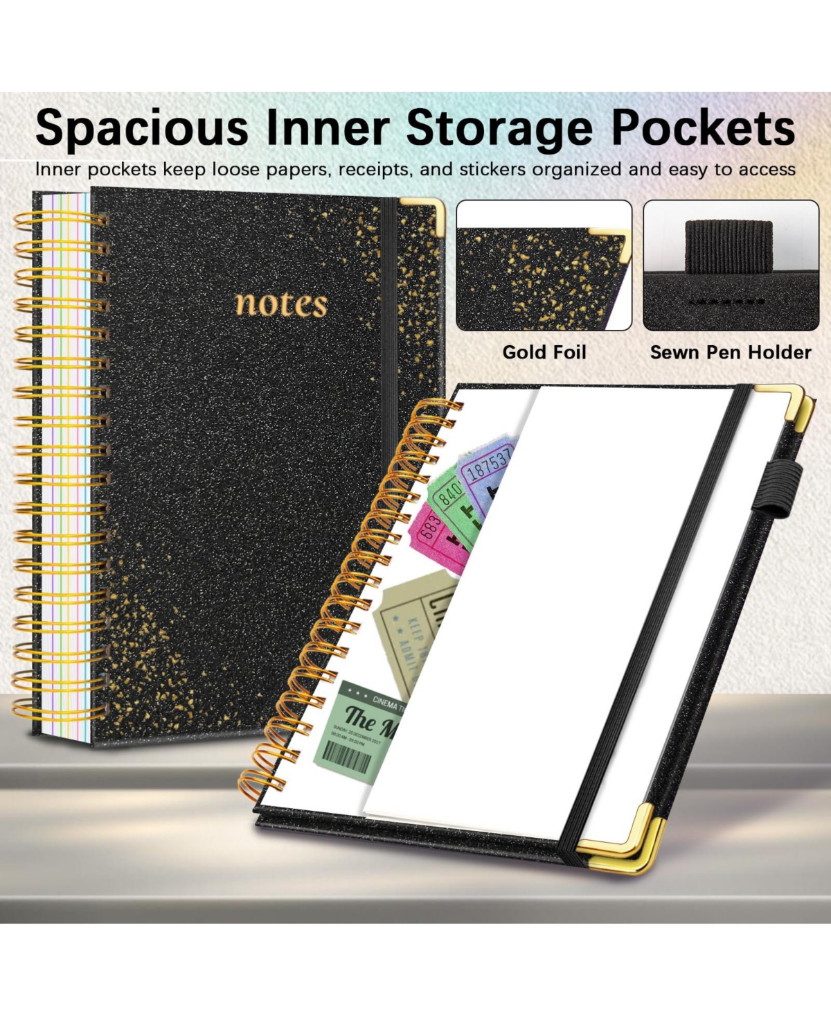 Danrong Hardcover Spiral Notebook 5 Subject Dividers Tabs College Ruled Journal With Pen Holder