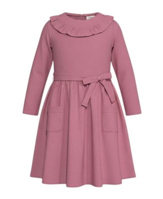 Big Girls Organic Ruffle Neck Knit Skater Dress