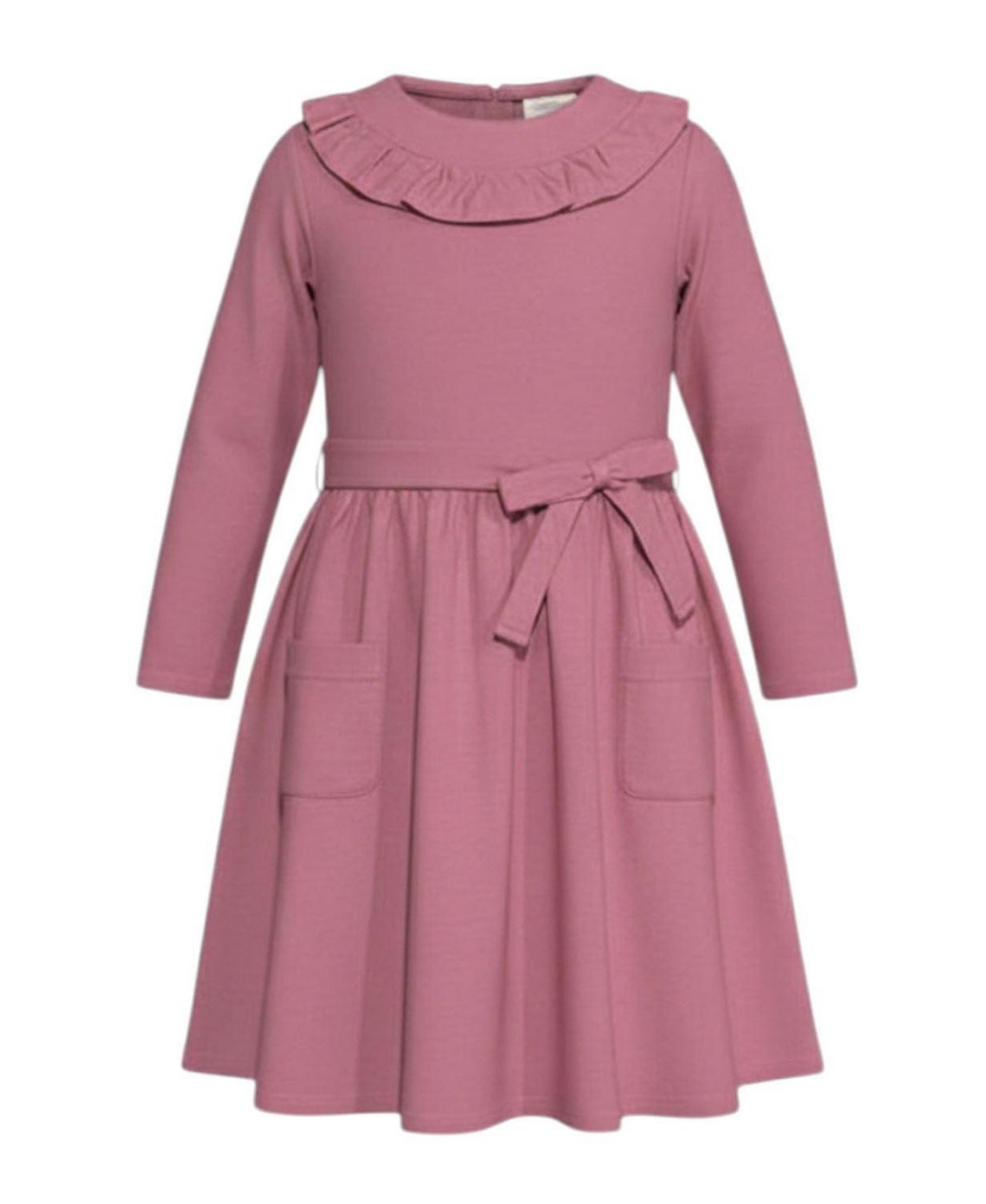 Hope & Henry Girls' 4-16 Long-Sleeve Ruffle-Neck Pocket Dress - Rose pink