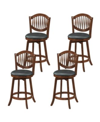 360&deg; Swivel Counter Height Bar Stools, Upholstered PVC Leather Seats, Rubber Wood Frame, Footrest Support