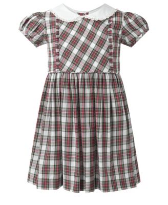 Girls' 2-10 Ivory Tartan Frill Front Dress