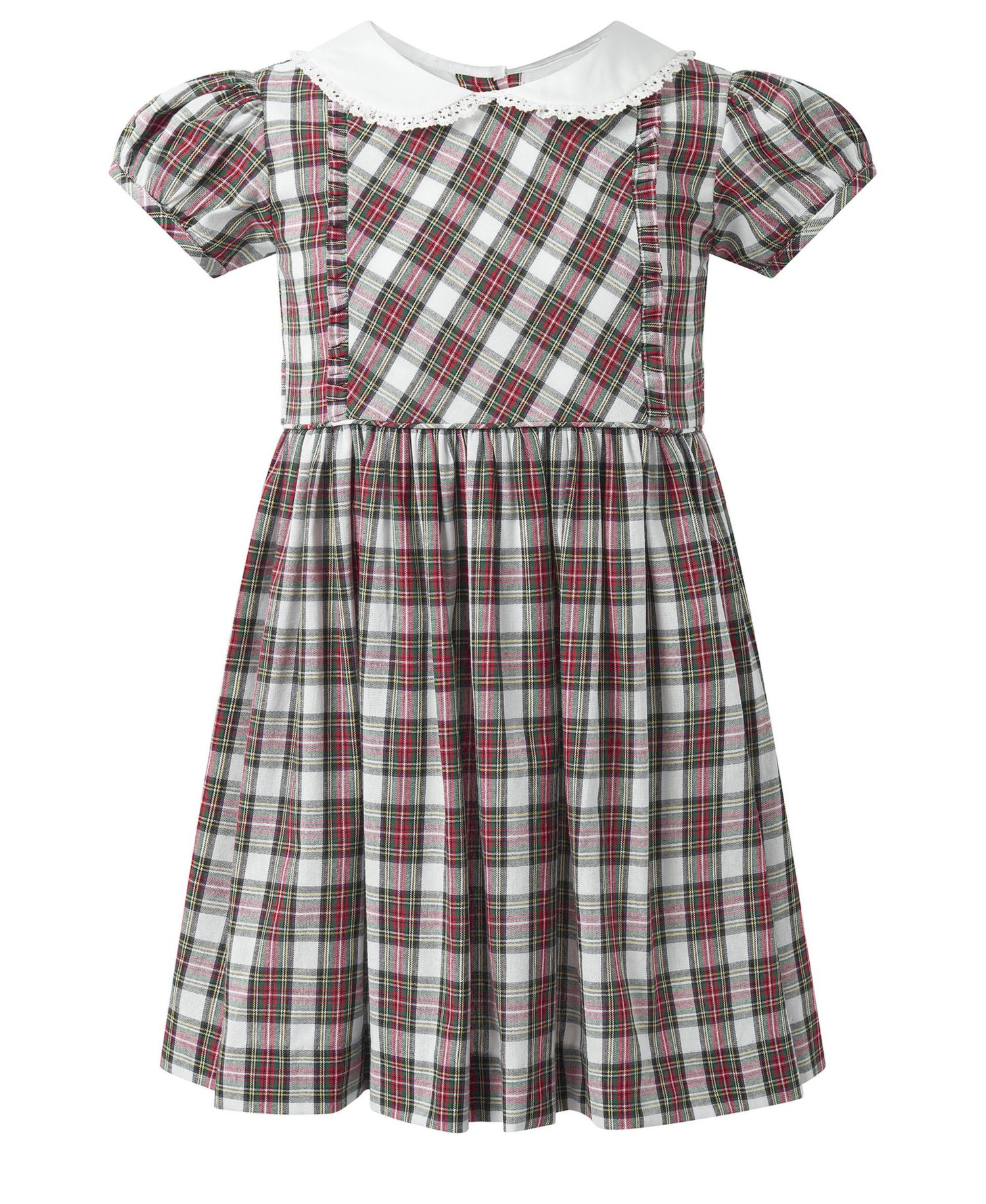 Girls' 2-10 Ivory Tartan Frill Front Dress