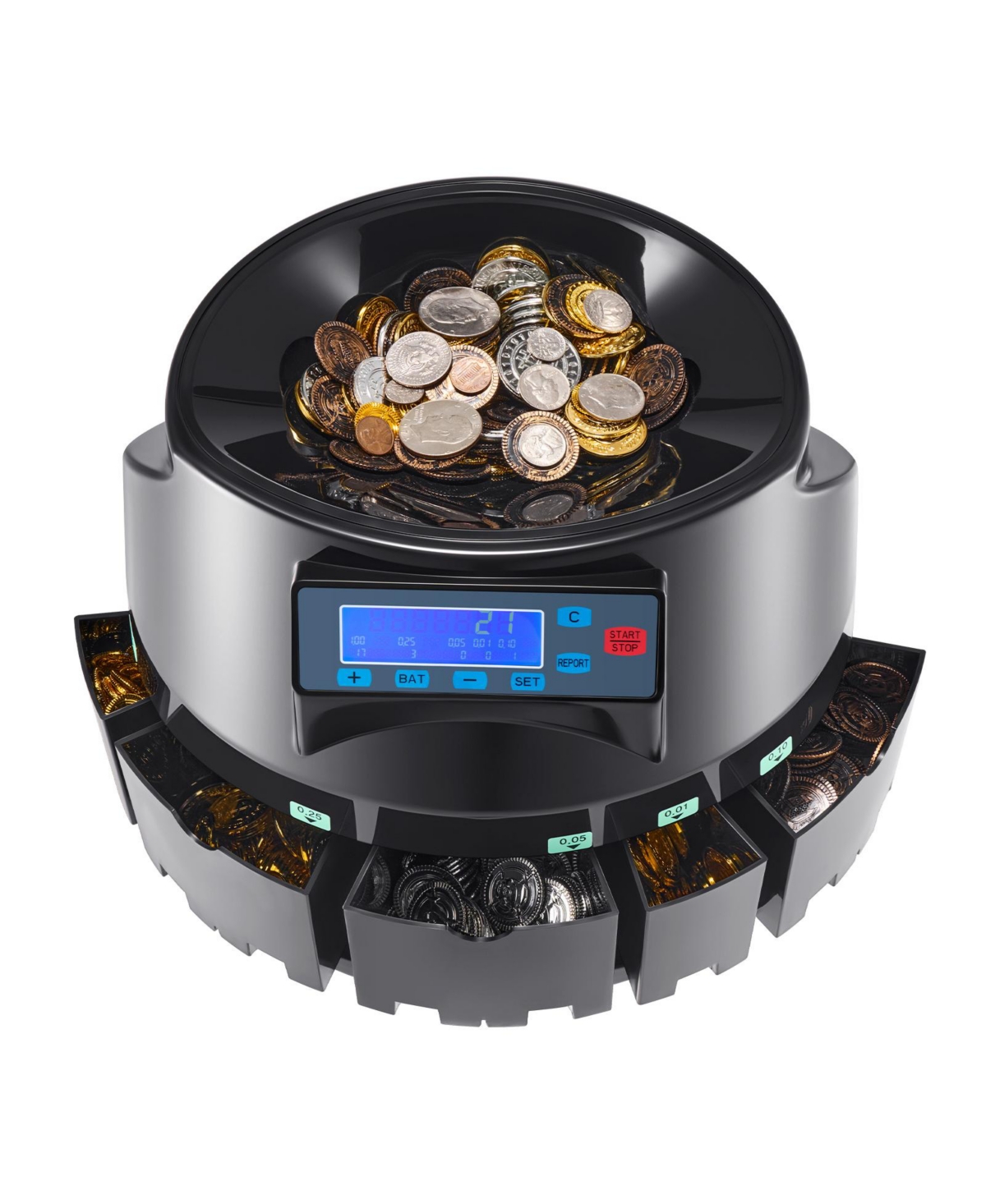 Bestcore Model 1550 Five Denomination Coin Counter Sorter Machine, 300 Coins Per Minute, 2000 Coin Hopper