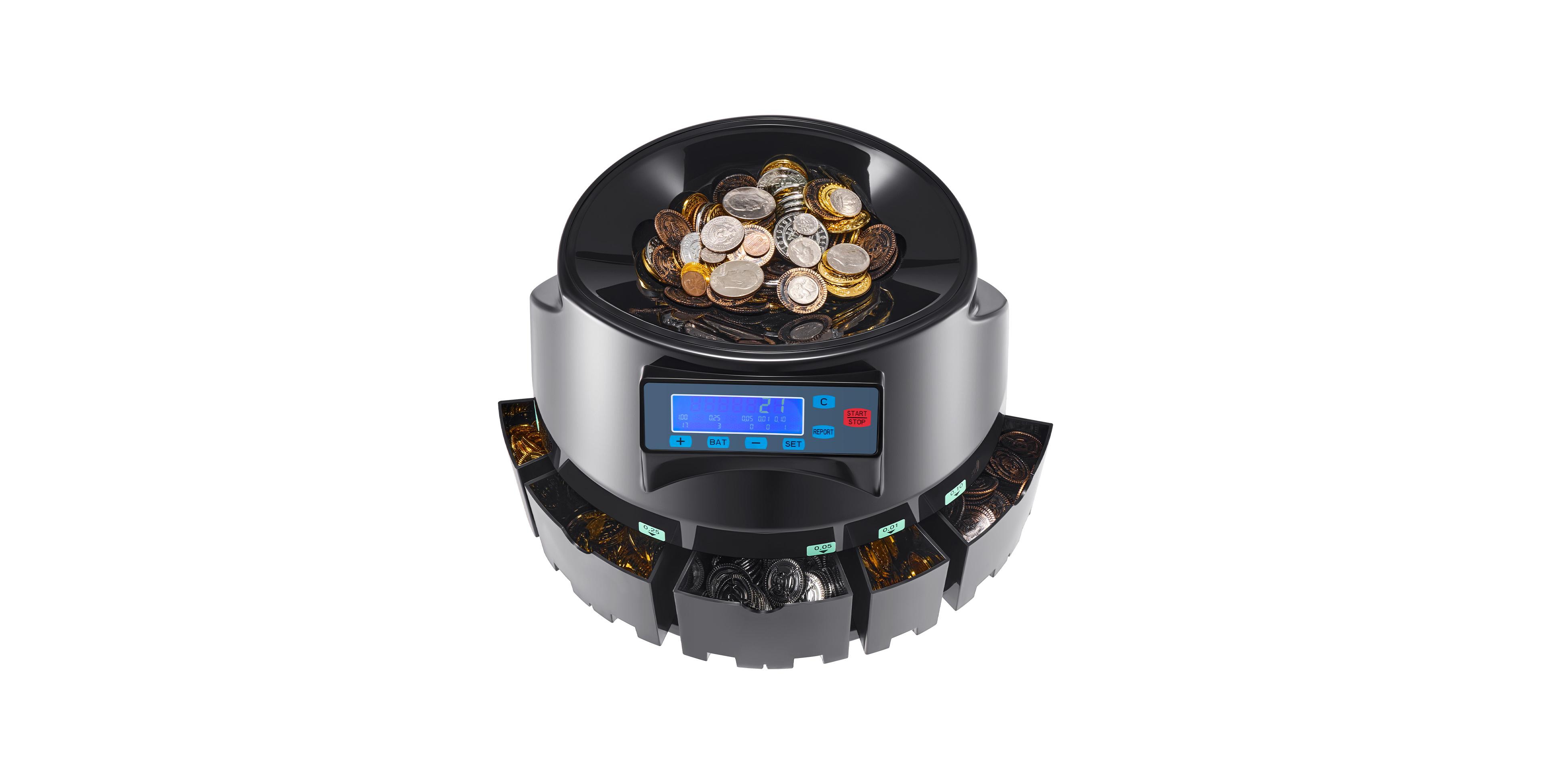 Bestcore Model 1550 Five Denomination Coin Counter Sorter Machine, 300 Coins Per Minute, 2000 Coin Hopper