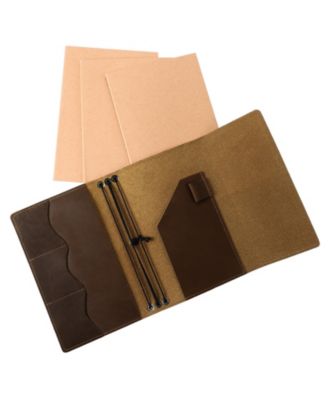 Genuine Leather Refillable Travel Journal Notebook With Card Slots Pen Holder