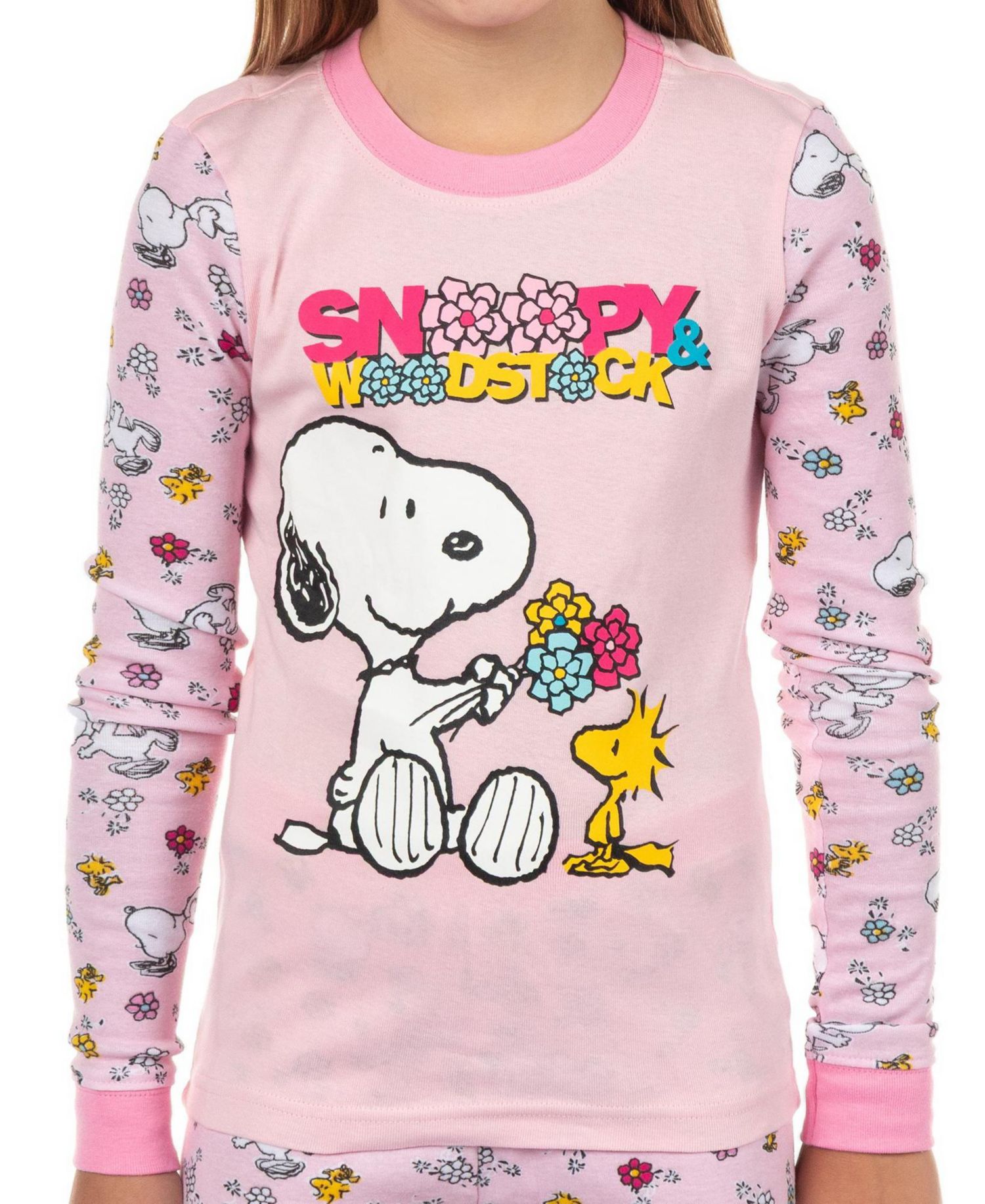 Big Girls Snoopy and Woodstock Girls'8-14 Pajamas Tight Fit Sleep Set (12)