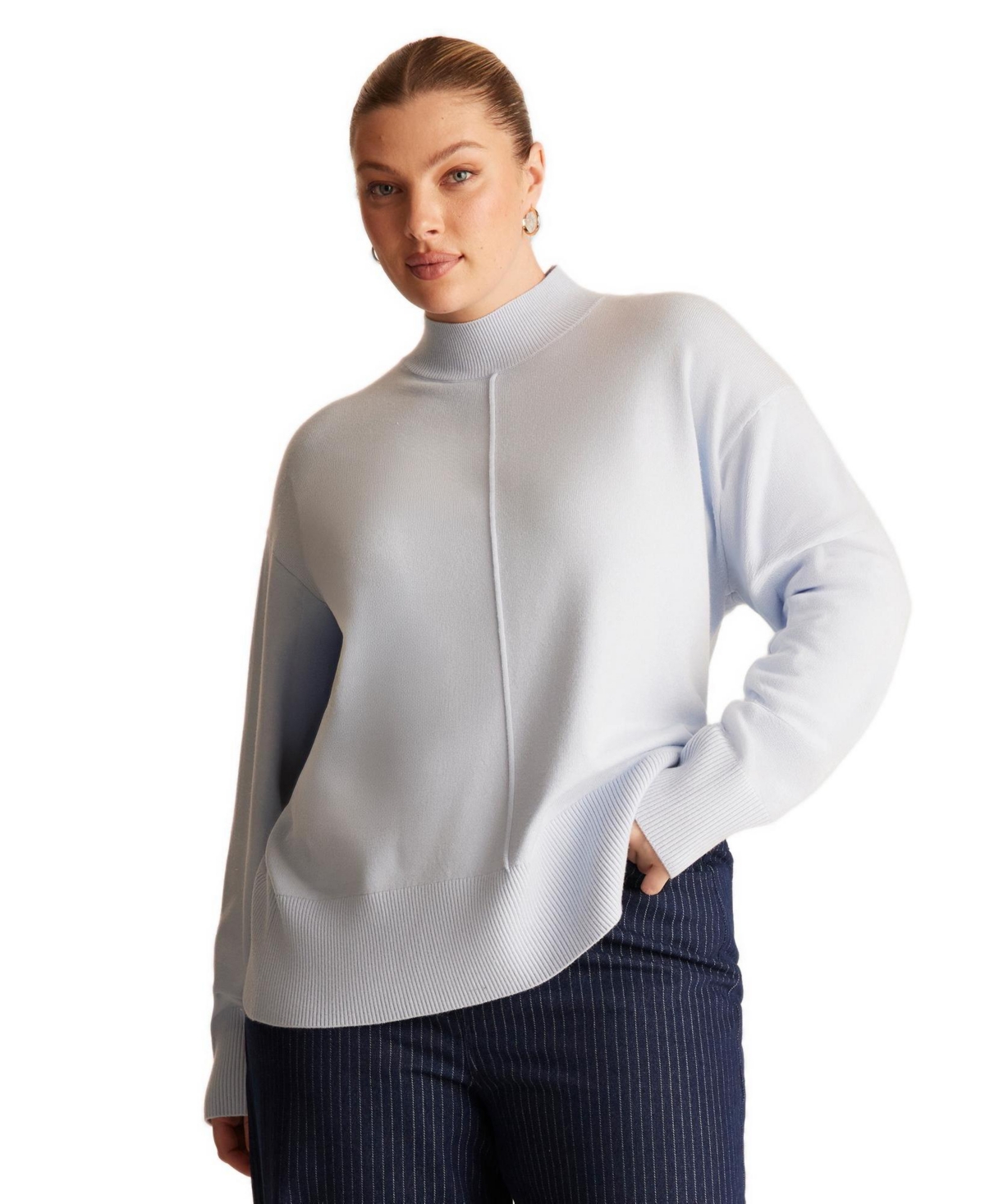 Estelle women's Neve Ribbed High Neck Knit Sweater - Sky