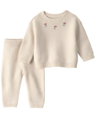 Baby Girls' Sweater Knit Floral-Embroidered Sweater and Pants, 2-Piece Set