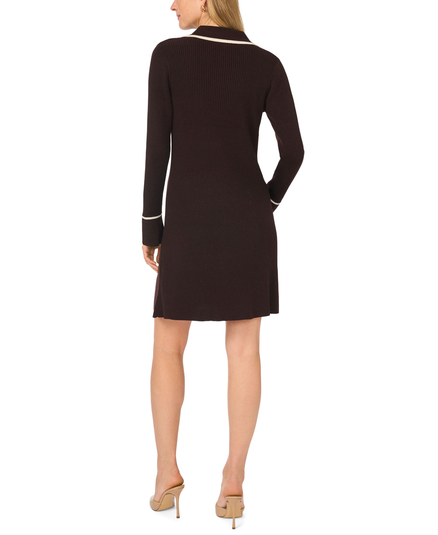 Women's Long-Sleeve Button-Front Fit-and-Flare Sweater Dress
