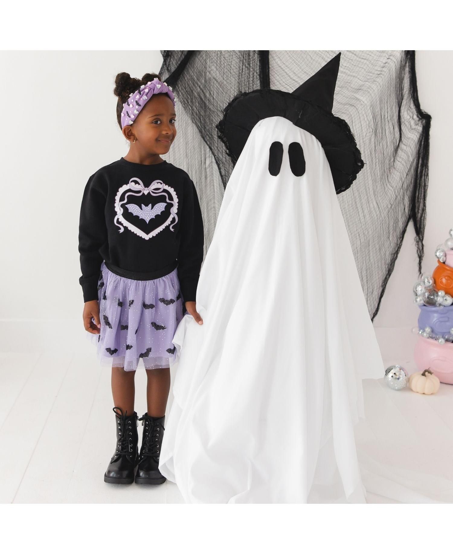Girls' 4-16 Rhinestone Bat Patch Halloween Sweatshirt