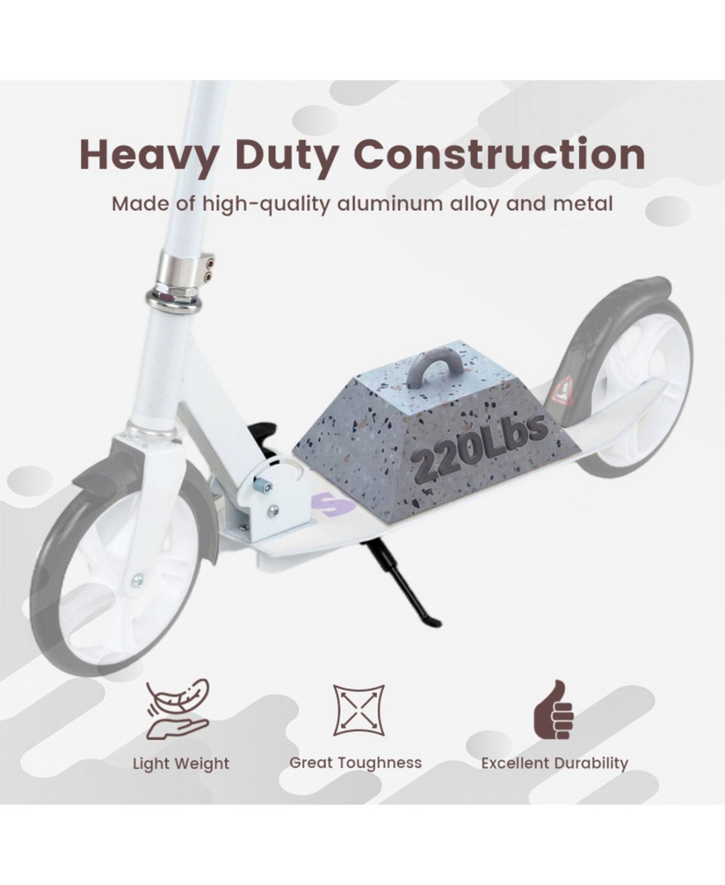 Детская игрушка SUGIFT Folding Aluminum Kick Scooter with Adjustable Height, 220 lb Capacity, Ages 8+, цвет: Белый — фото 7