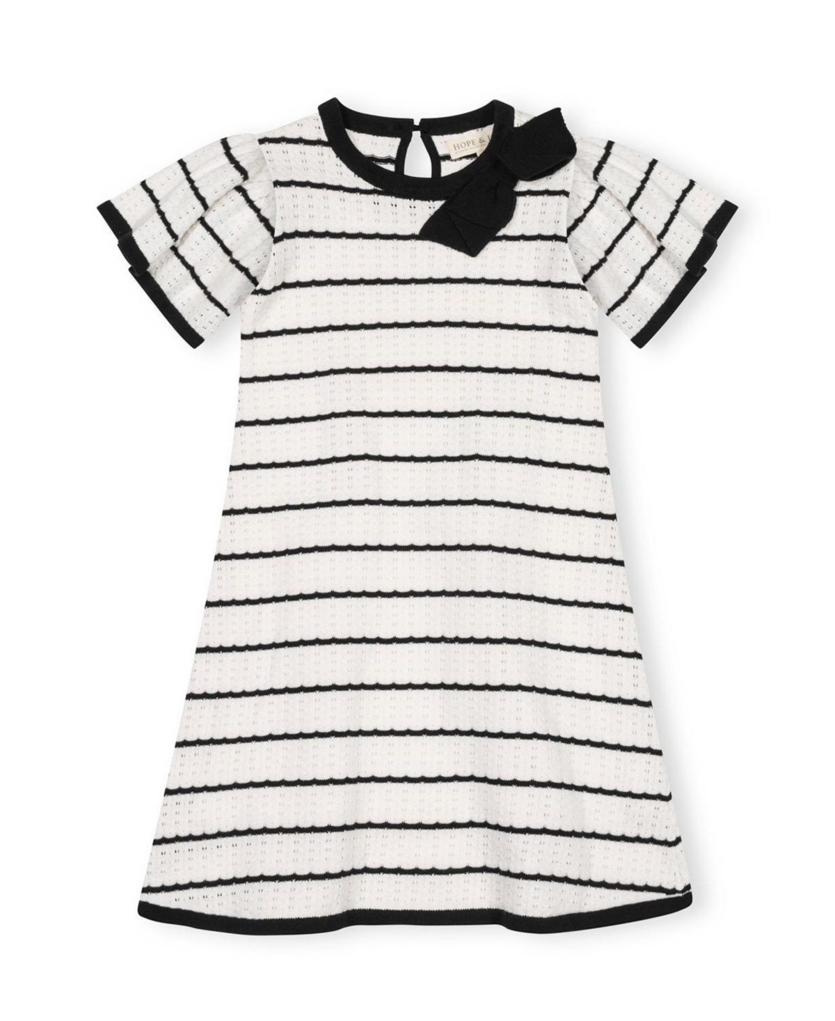 Hope & Henry Toddler Girls' 2T-5T Pointelle Bow-Detail A-Line Organic Cotton Sweater Dress - Black scallop