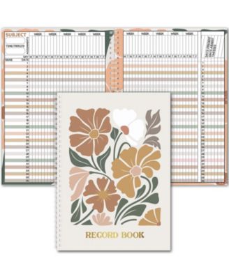 Boho Flower Teacher Record Book Spiral Bound Lesson Planner Attendance Tracking School Organizer
