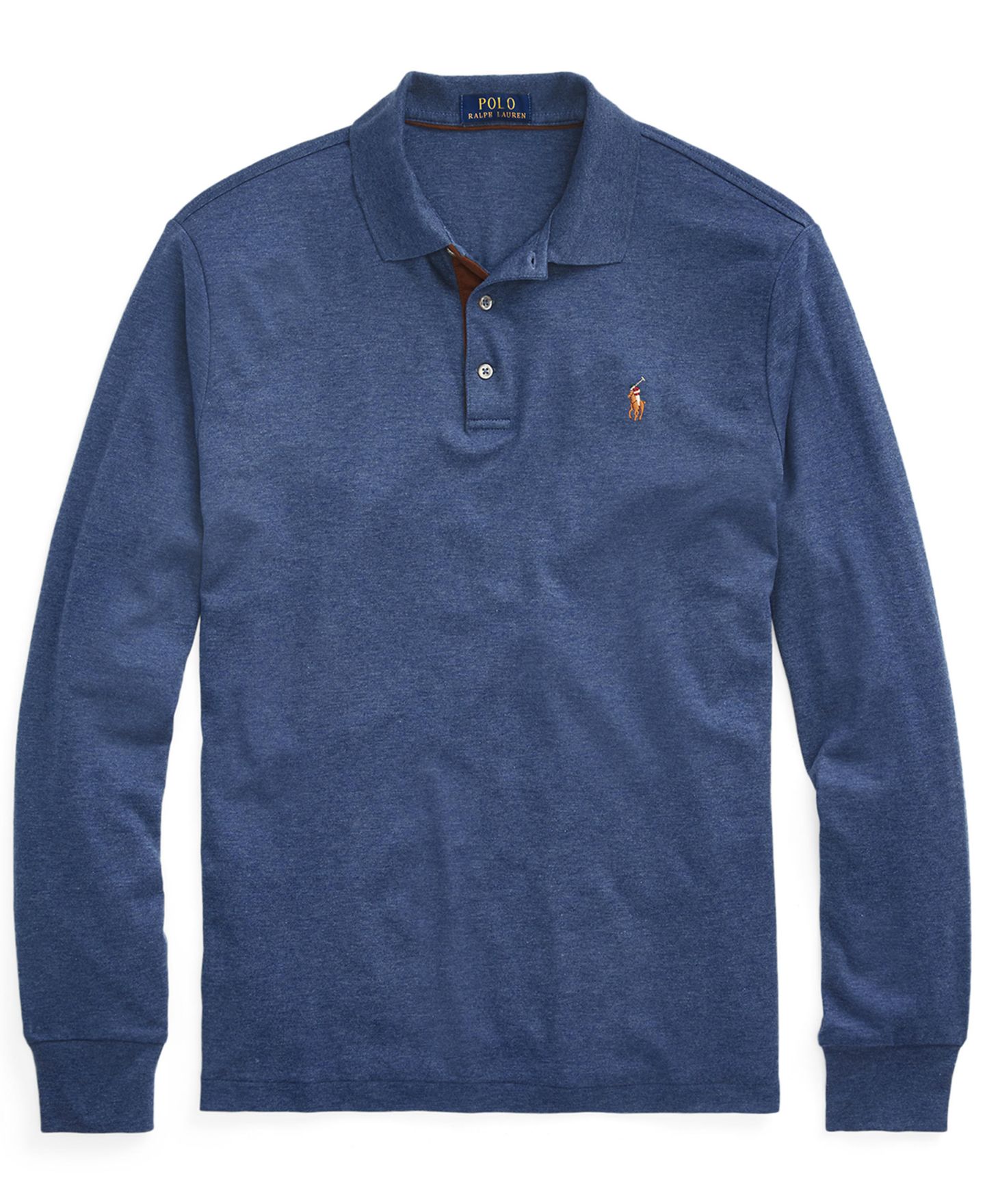 Мужское поло Polo Ralph Lauren Big & Tall Soft Cotton Long-Sleeve Polo Shirt, цвет: Синий меланжевый — фото 5