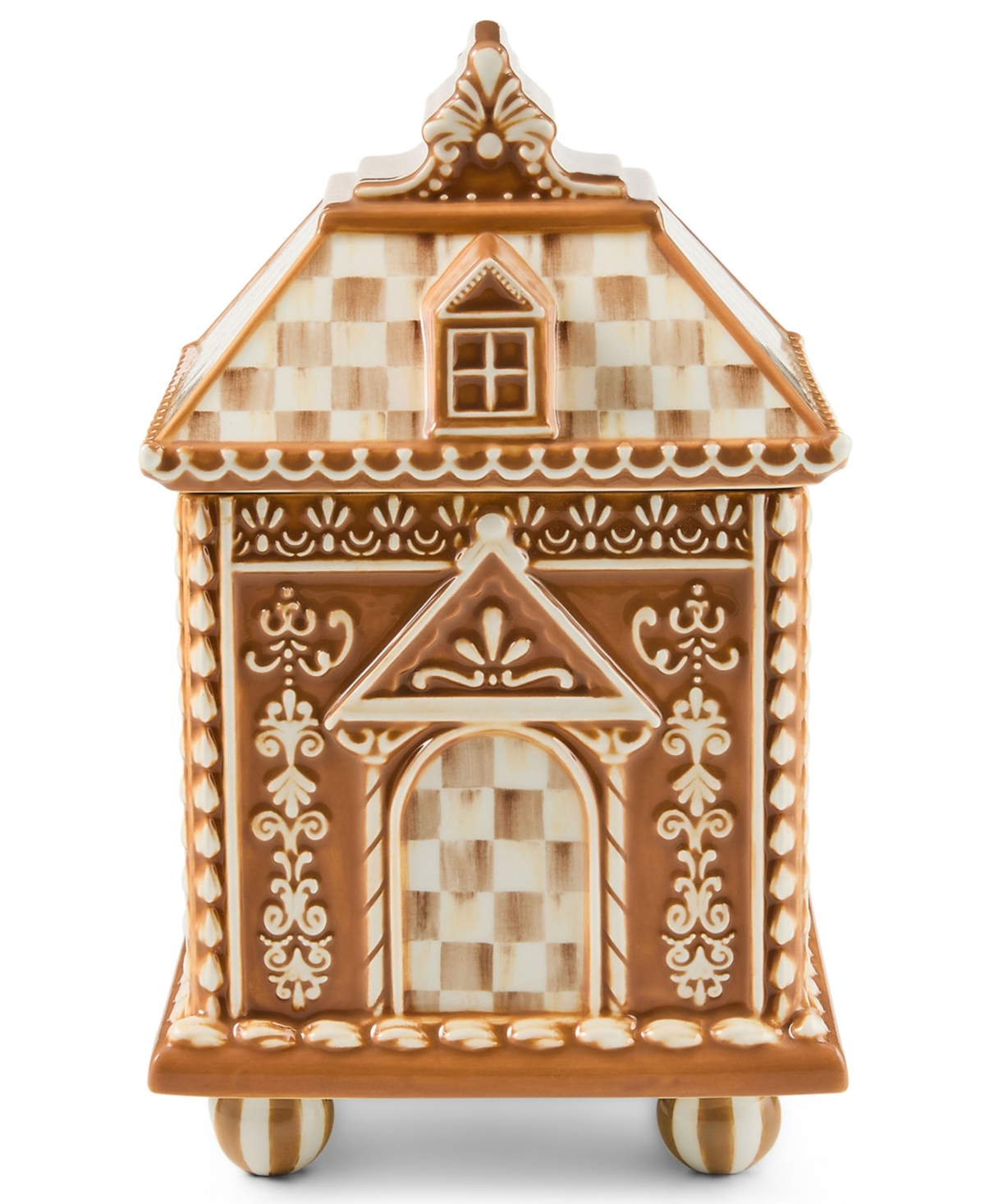 MacKenzie-Childs Mocha Check Gingerbread Small Canister - Brown, White
