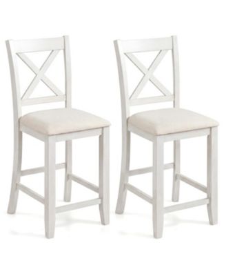 Set of 2 Farmhouse Counter Height Stools with Slatted Rubber Wood Backrests