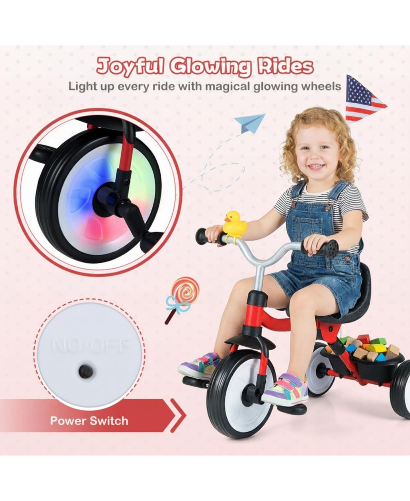 Детская игрушка SUGIFT Convertible Light-Up Tricycle with Adjustable Seat, Ages 1-3, цвет: Красный — фото 8