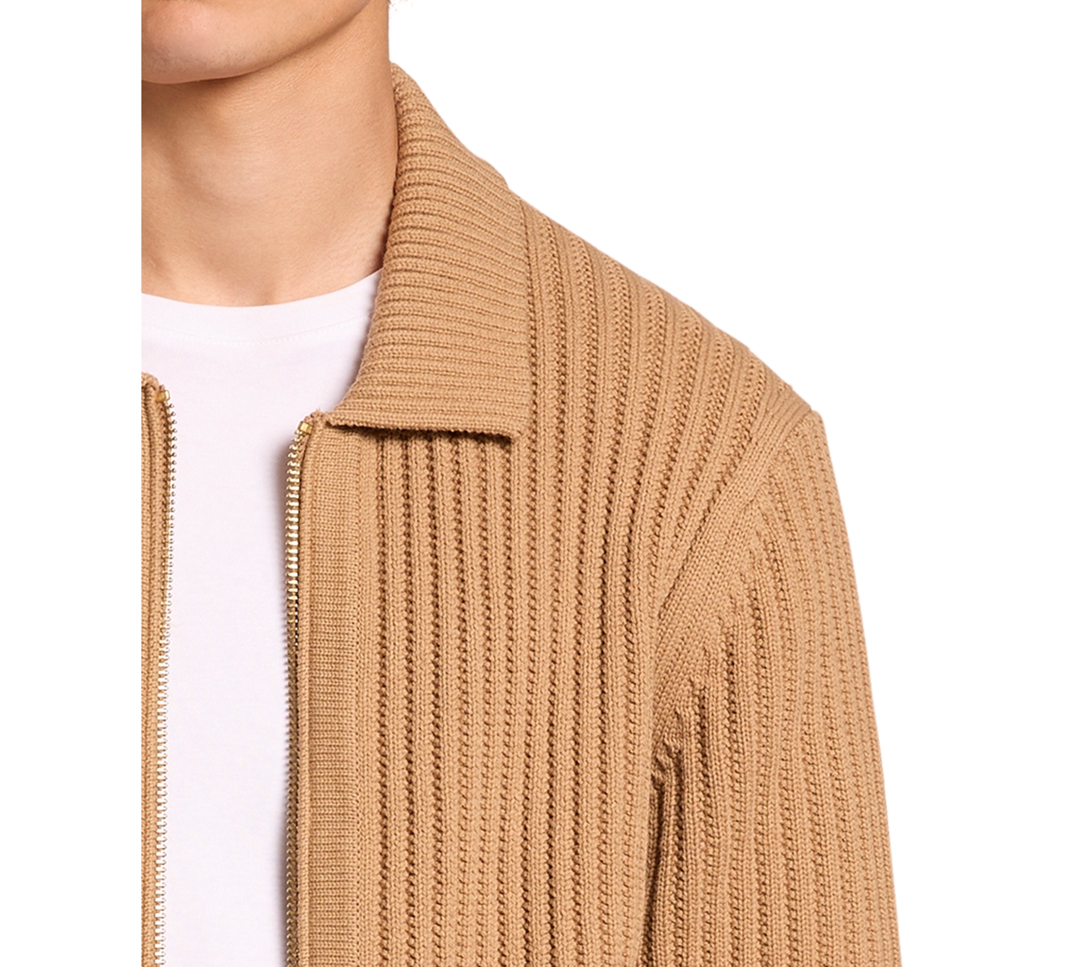 Michael Kors Men's Long-Sleeve Ribbed Cotton-Blend Zip-Up Cardigan, Created for Macy's