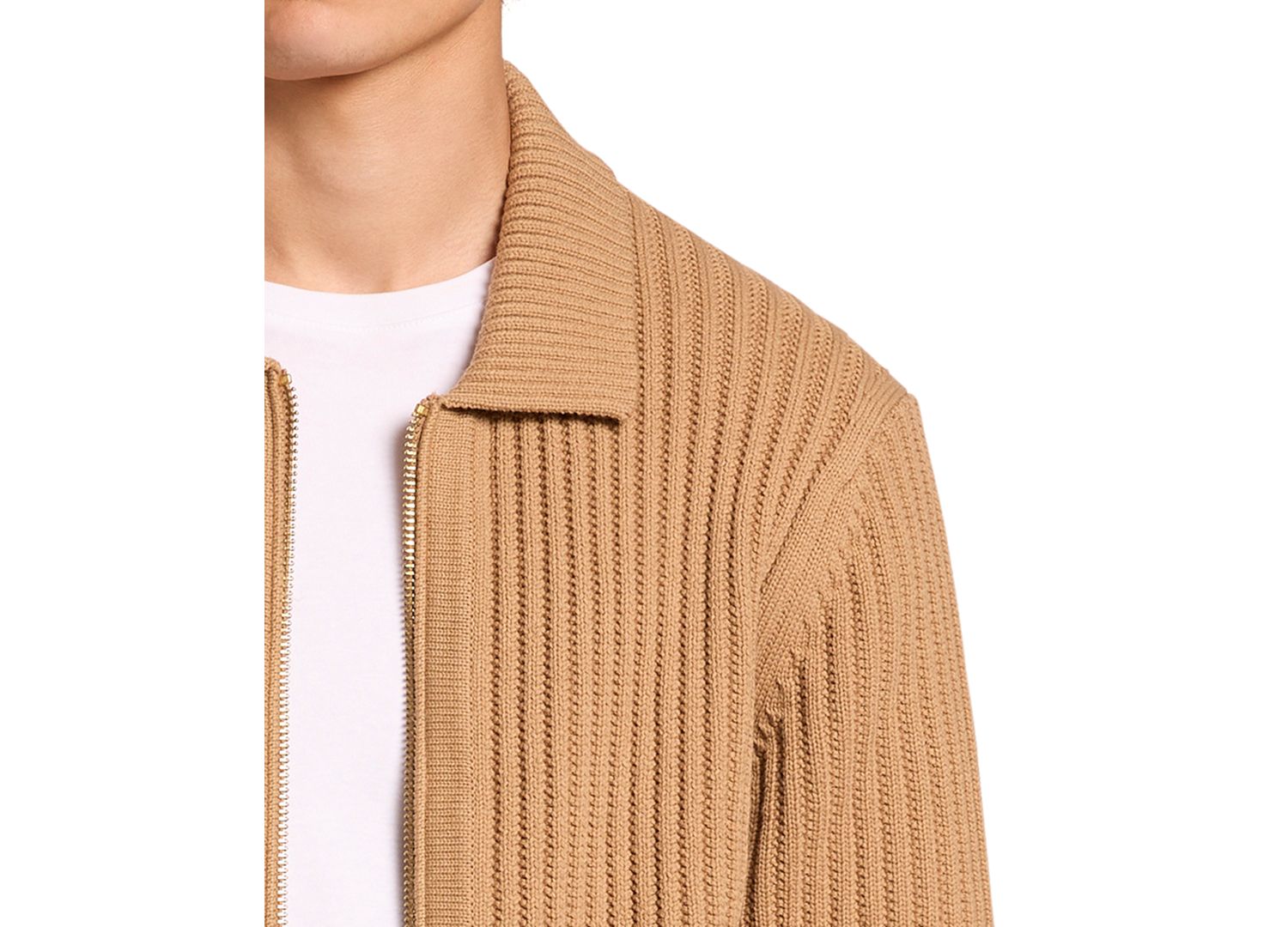 Men's Long-Sleeve Ribbed Cotton-Blend Zip-Up Cardigan