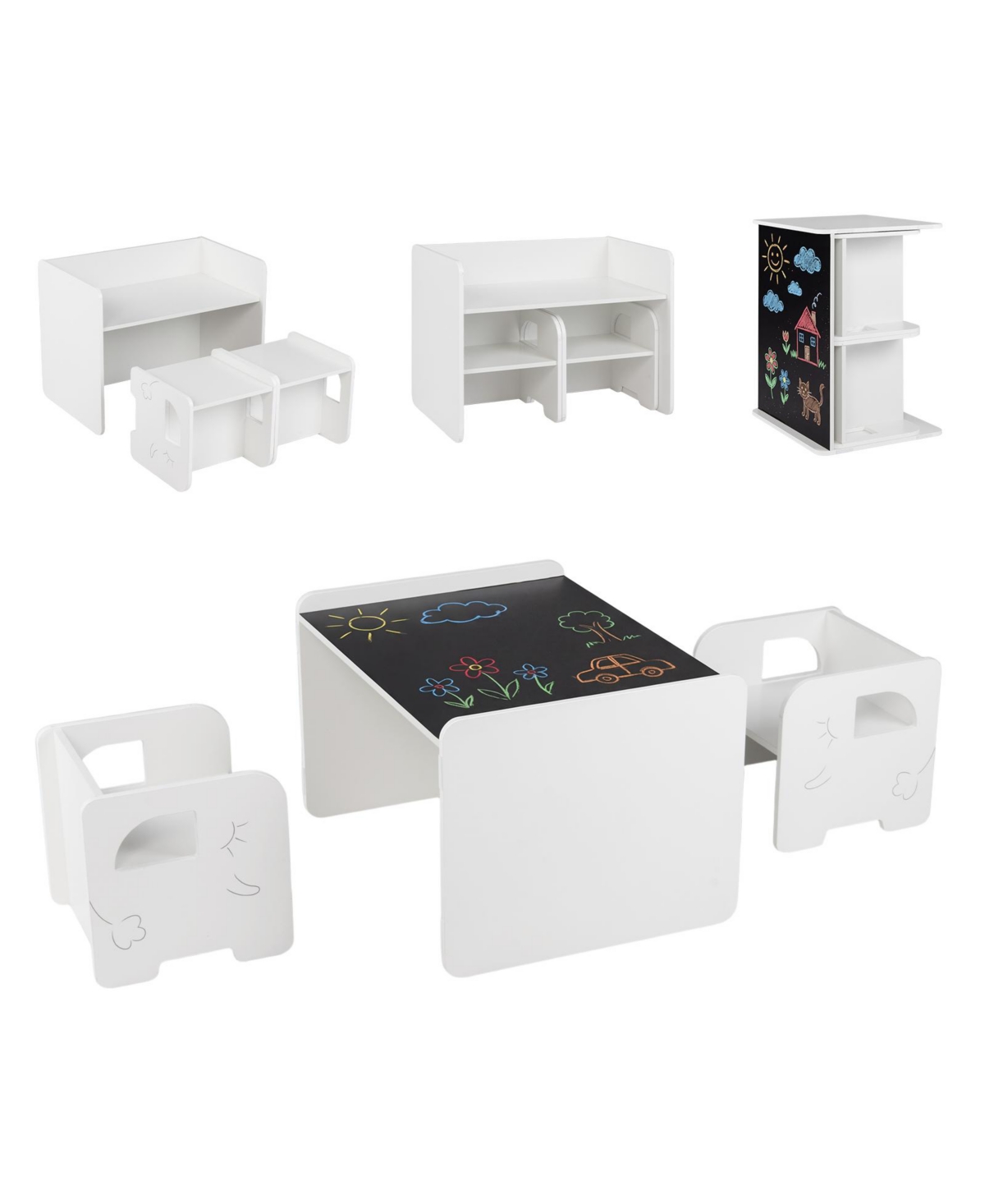 Costway 3 Pieces Kids Table and Chair Set, Space-saving Toddler and 2 Chairs - White