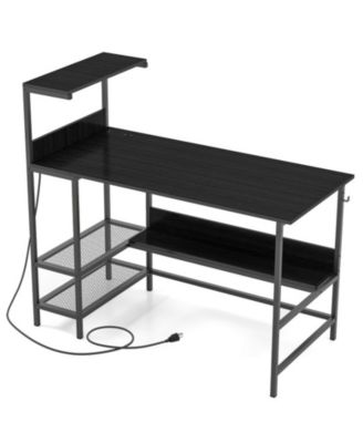 48 Inch Computer Desk with Power Outlets and Tiered Storage Shelves