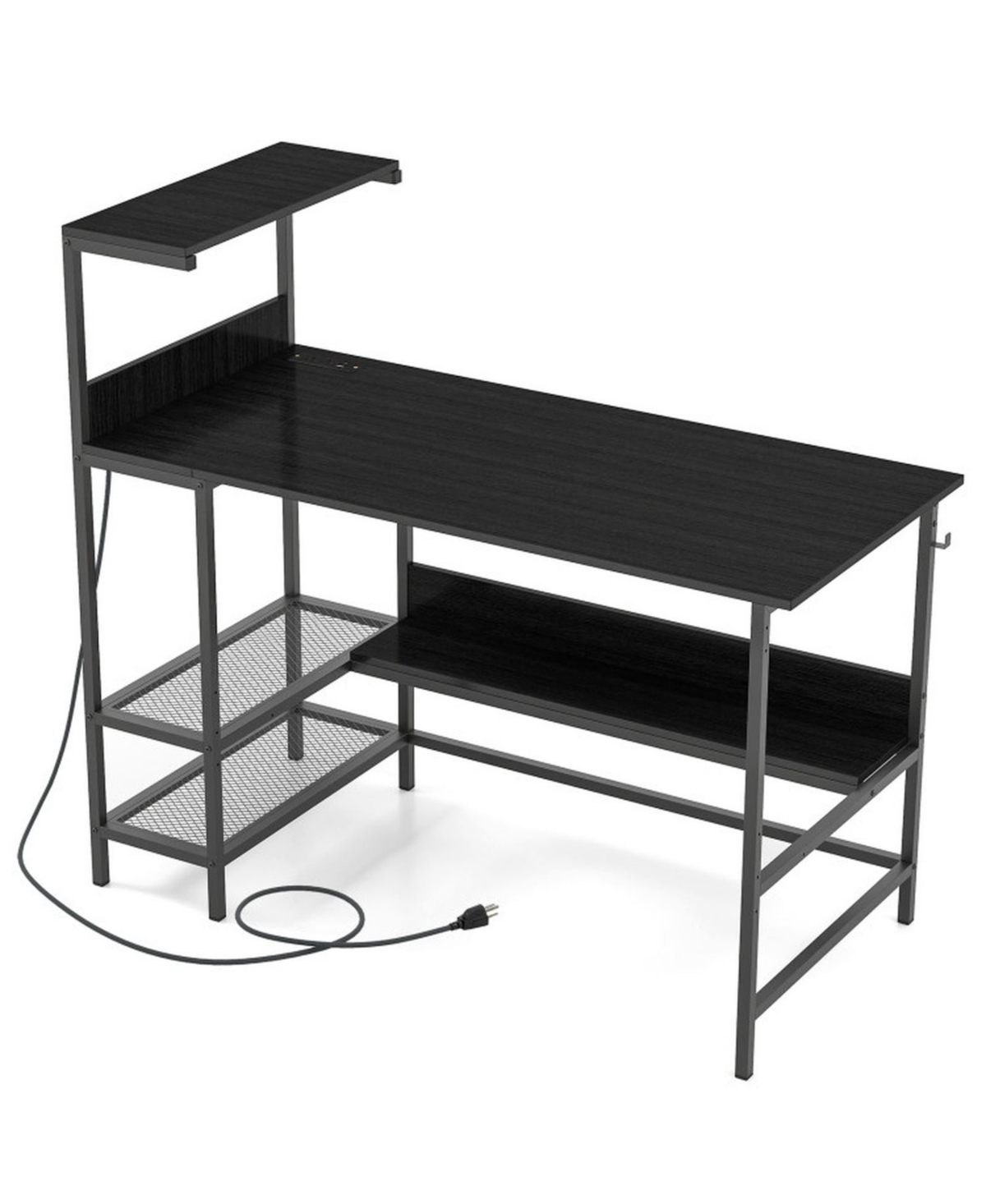 Gouun 48 Inch Computer Desk with Power Outlets and Tiered Storage Shelves