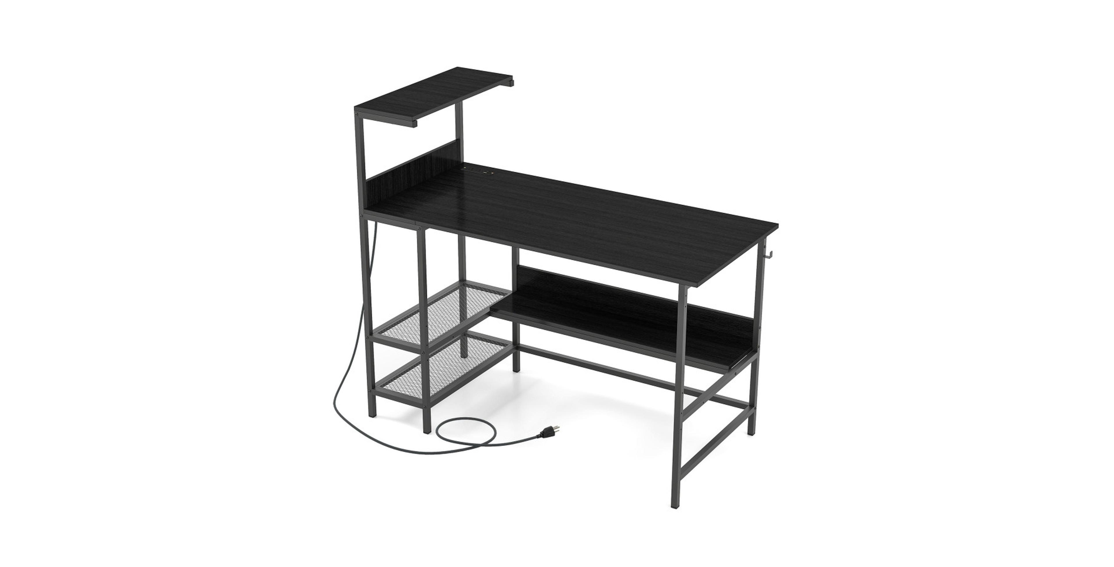 Gouun 48 Inch Computer Desk with Power Outlets and Tiered Storage Shelves