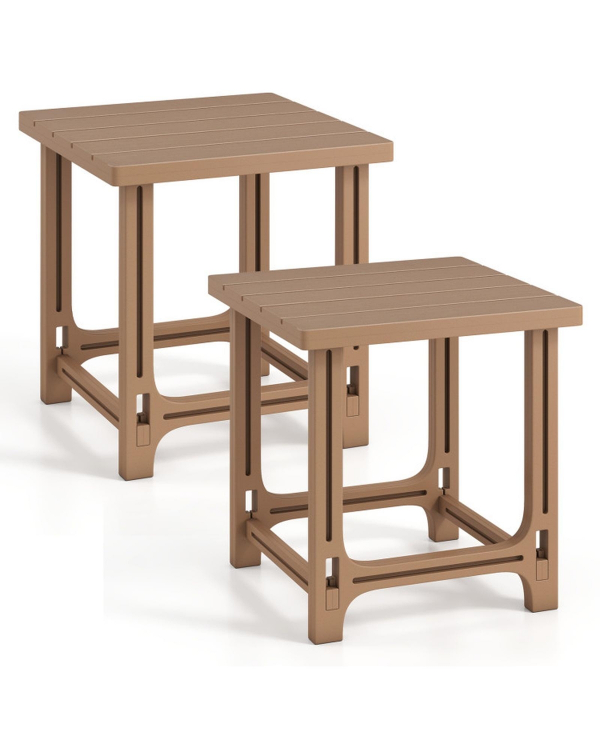 Gouun Set of 2 18-Inch Adirondack Side Tables with Snap-Fit Assembly - Brown