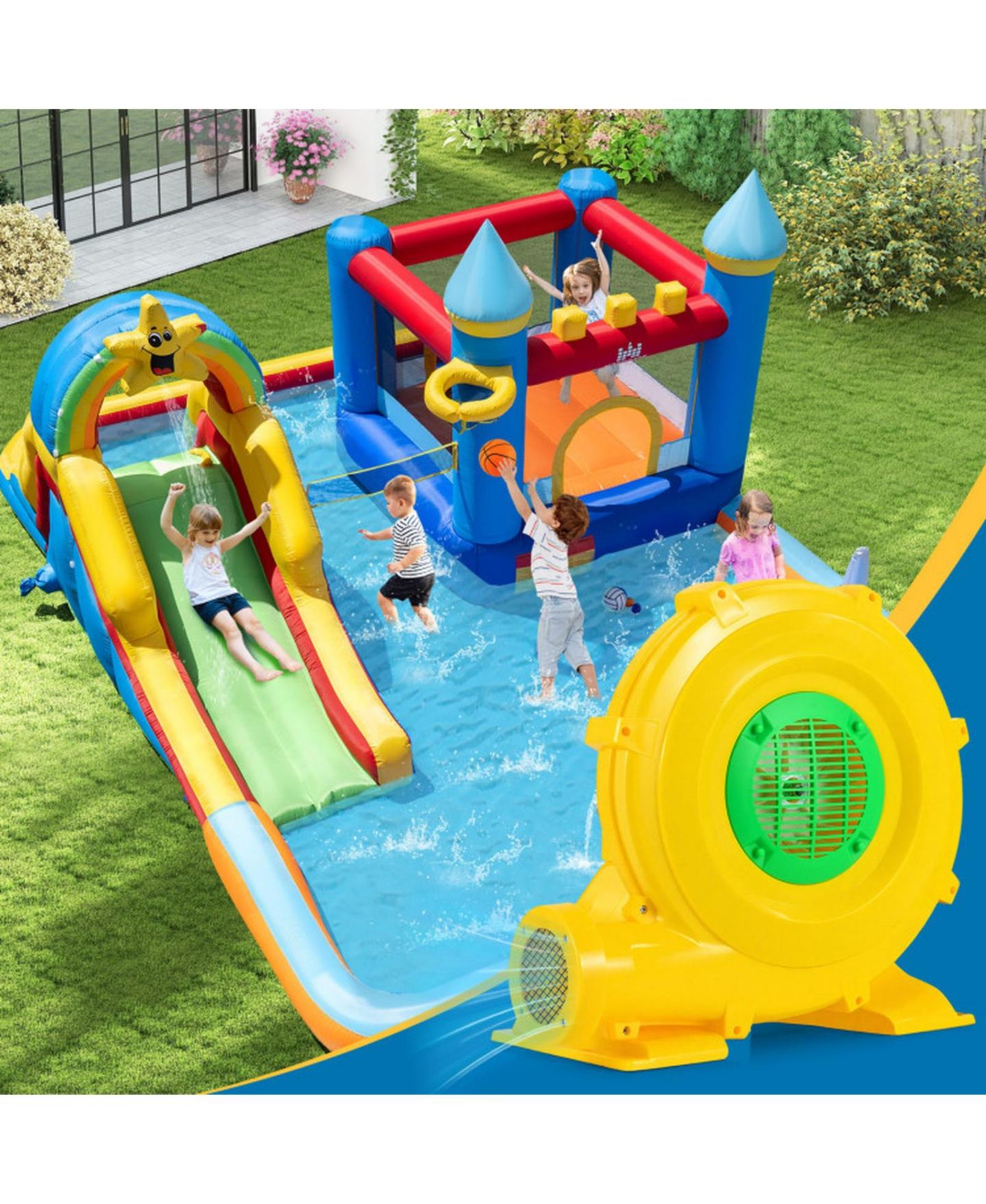 Детские фигурки SUGIFT 980W Portable Bounce House Blower 1550 CFM Air Pump Fan with Carry Handle and Ground Stakes, цвет: Жёлтый — фото 2