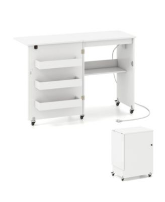 Expandable Sewing Table with Built-in Power Strip and Lockable Wheels