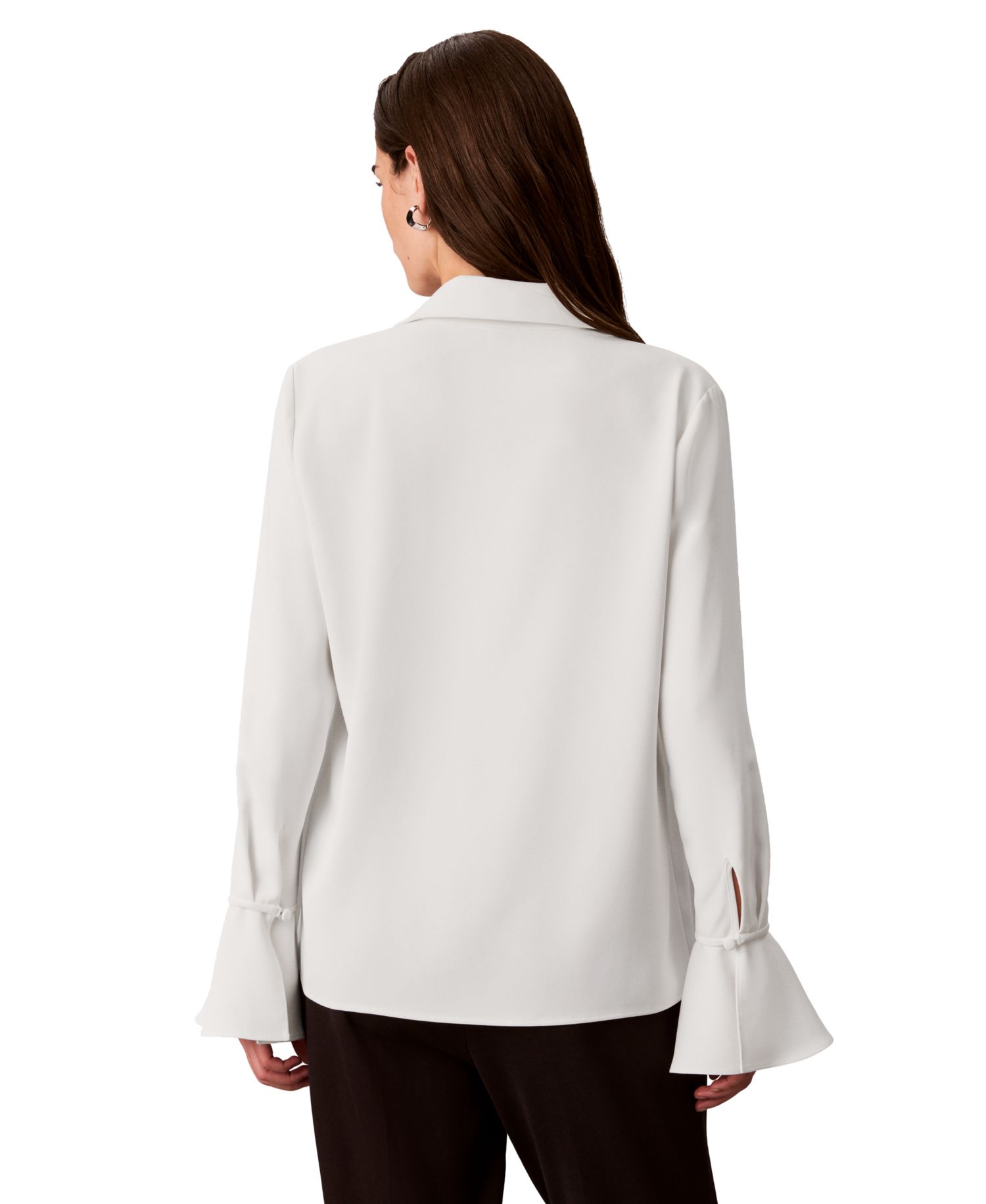 Women's Long-Sleeve Flutter-Cuff Keyhole Blouse