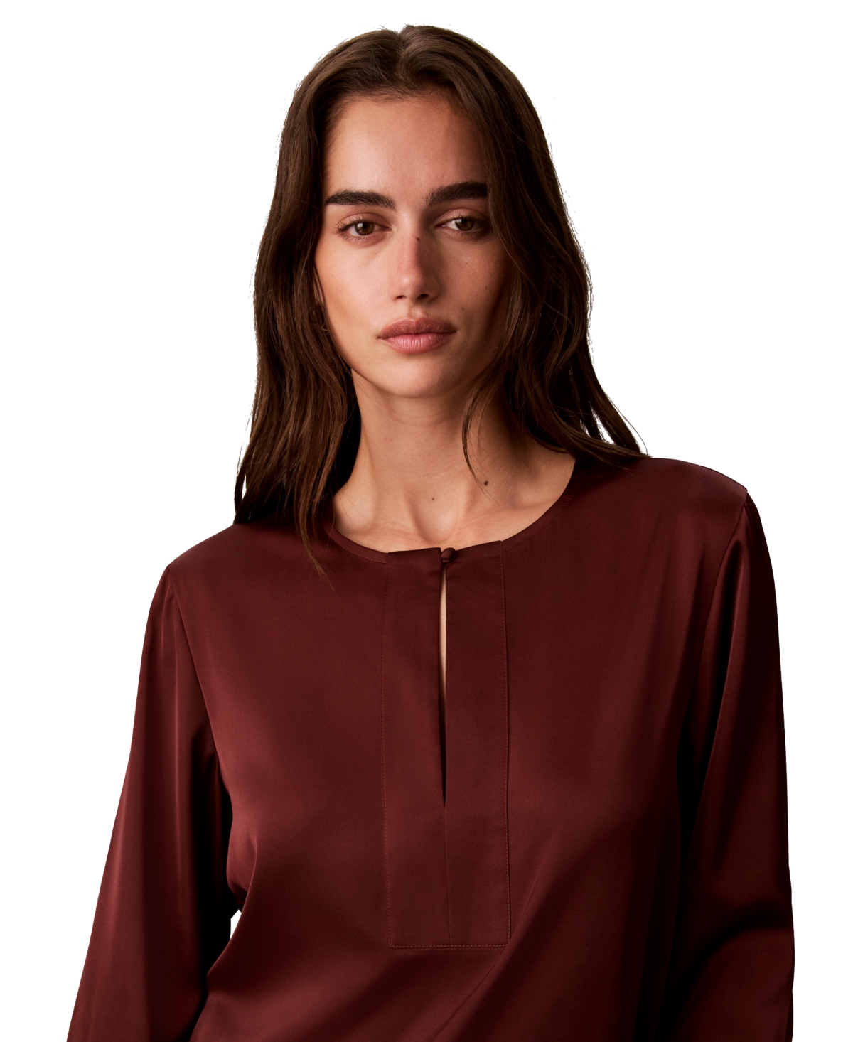 Calvin Klein Women's Matte Satin Long-Sleeve Blouse