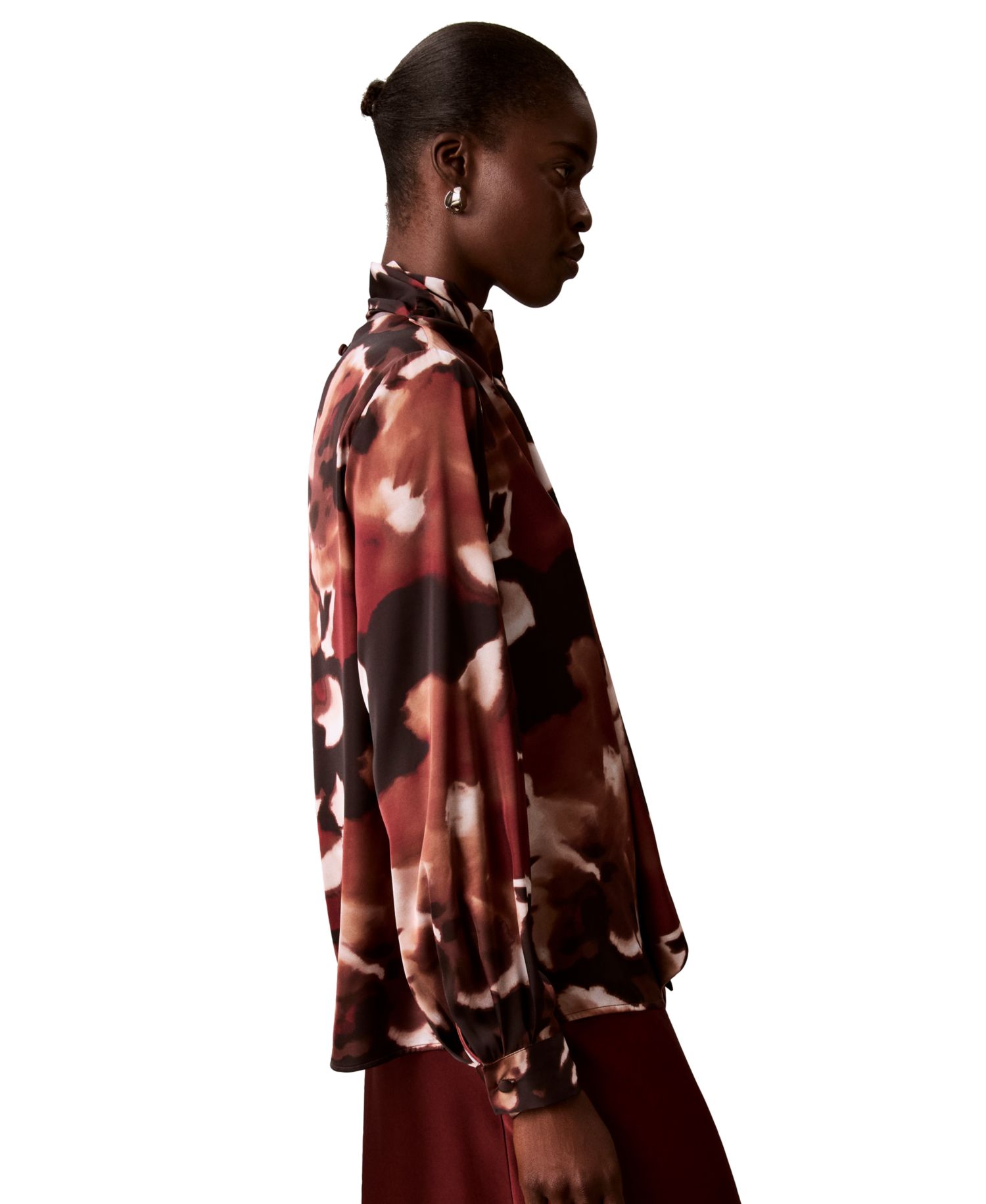 Women's Scarf Neck Long-Sleeve Print Blouse