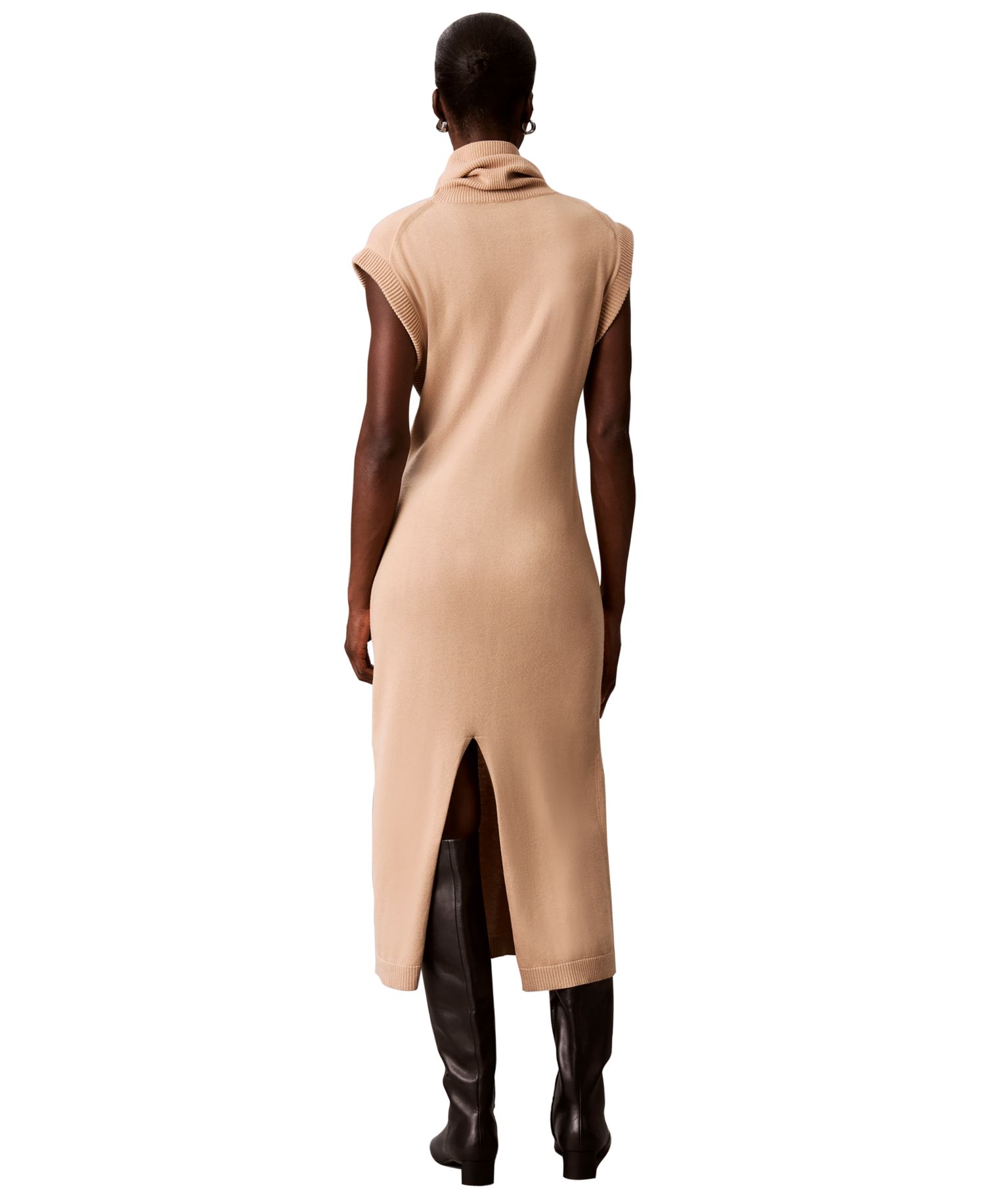 Women's Mock Neck Sleeveless Midi Sweater Dress