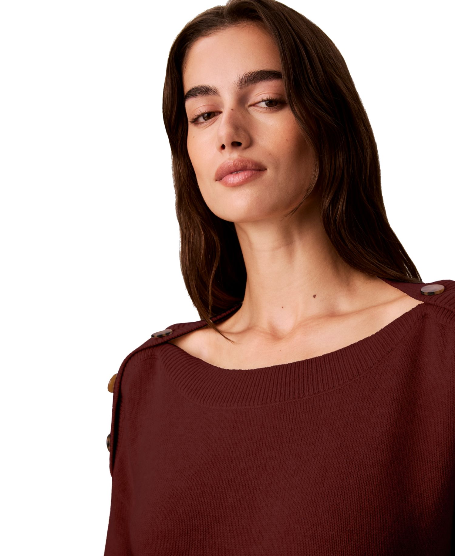 Petite Bateau Neck Button-Shoulder Sweater