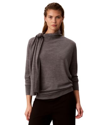 Women's Tie-Neck Mock Neck Long-Sleeve Sweater