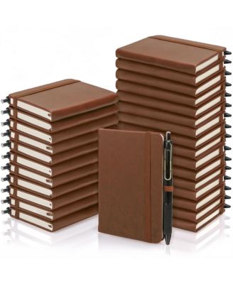 Pocket Notebook Journal With Pens Leather Hardcover Lined Notepad Pen Holder For School Office Gifts Rainbow Colors