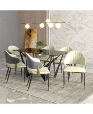Aria Dining Chair (Set of 2) with Metal Legs Armless Upholstered Leather Accent Chair, Contemporary Side Chair for Dining and Kitchen