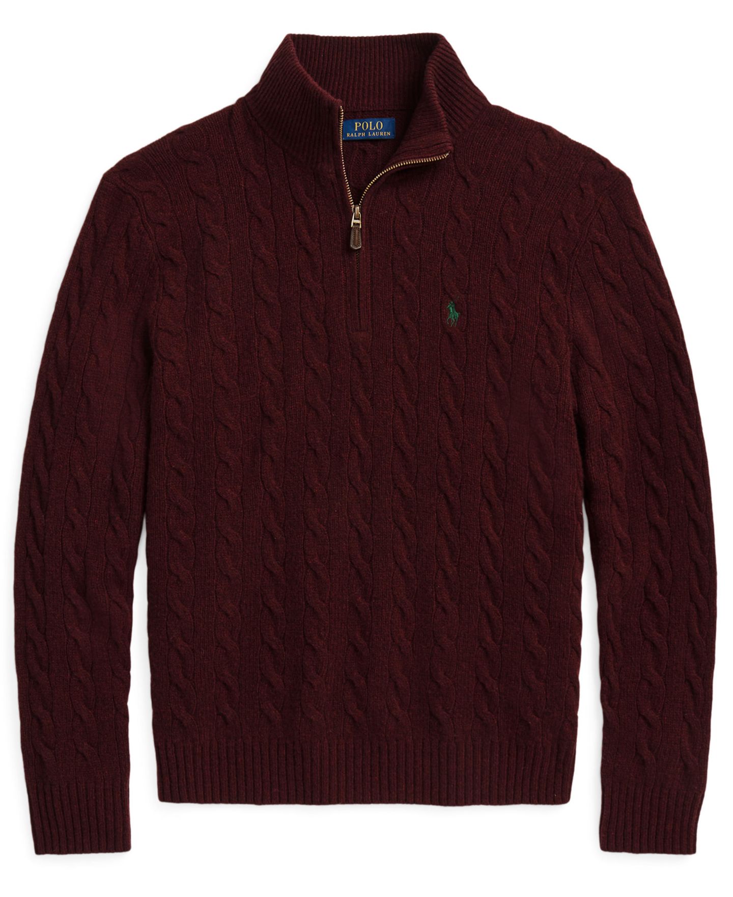 Мужской свитер Polo Ralph Lauren Cable-Knit Quarter-Zip, цвет: Винный меланжевый — фото 5
