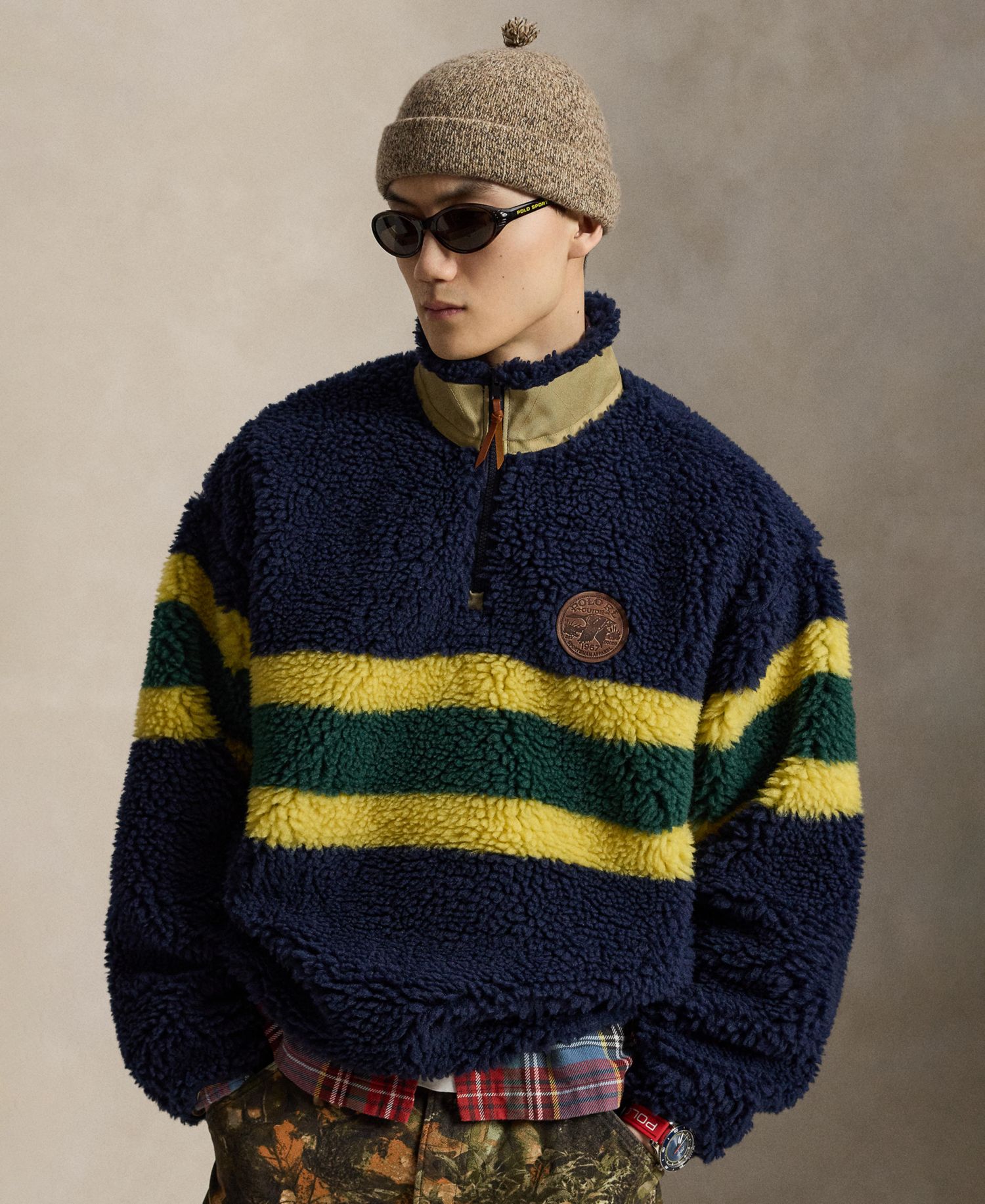 Men's Striped Fleece Quarter-Zip Pullover