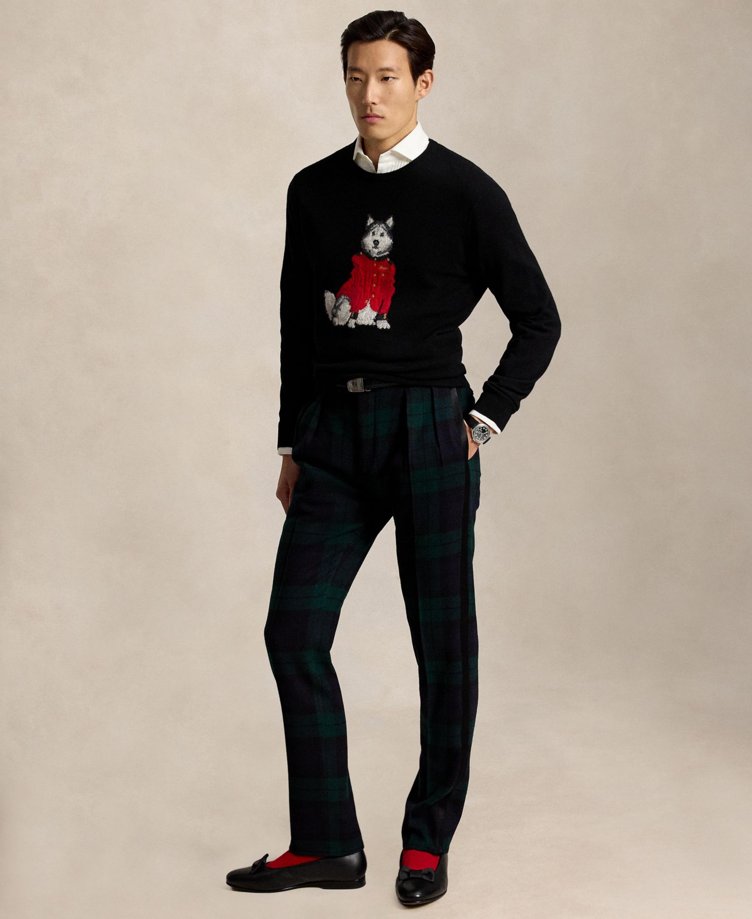 Men's Dog-Intarsia Cashmere Sweater