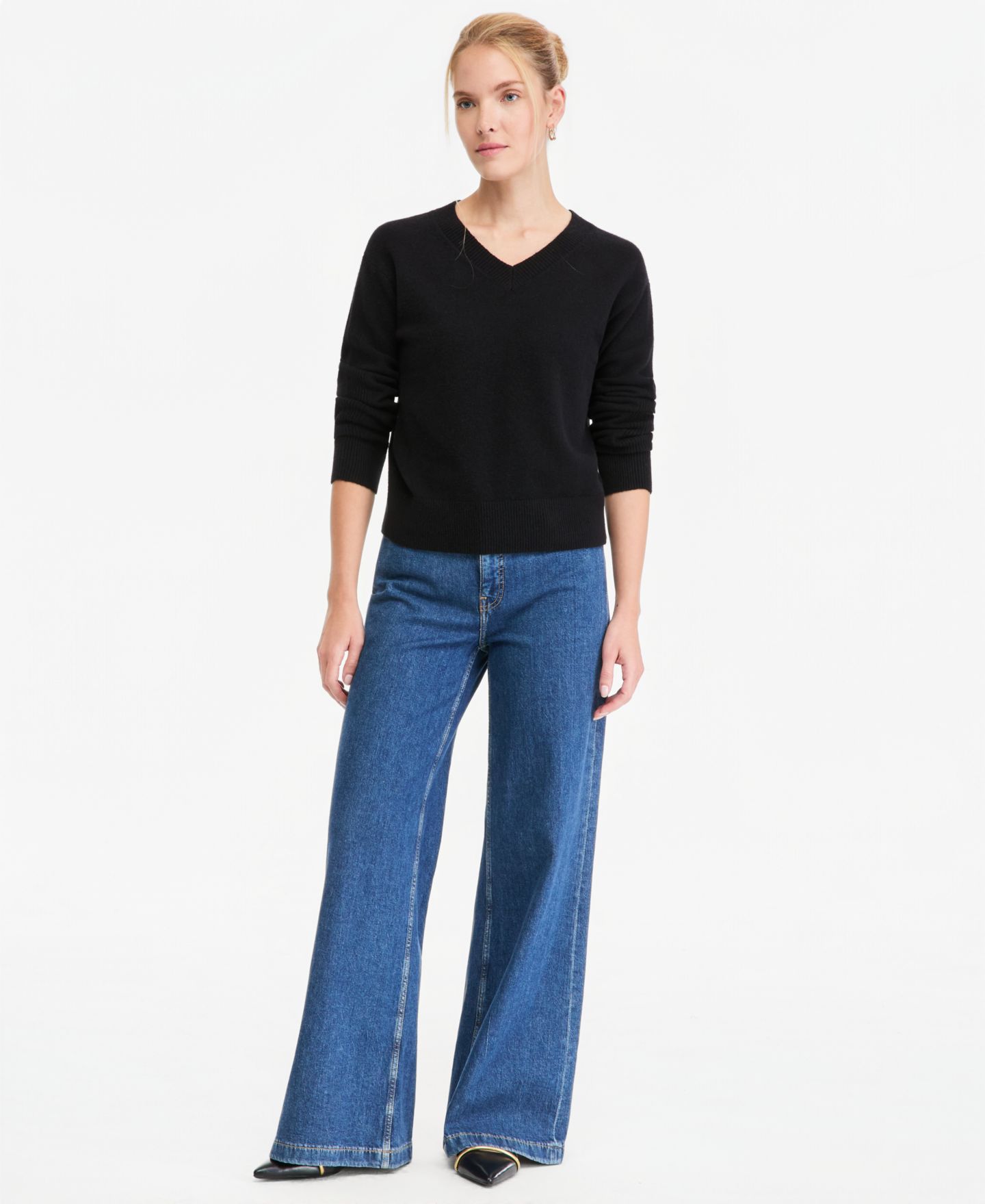 Женский свитер On 34th V-Neck Long-Sleeve, цвет: Глубокий чёрный — фото 3