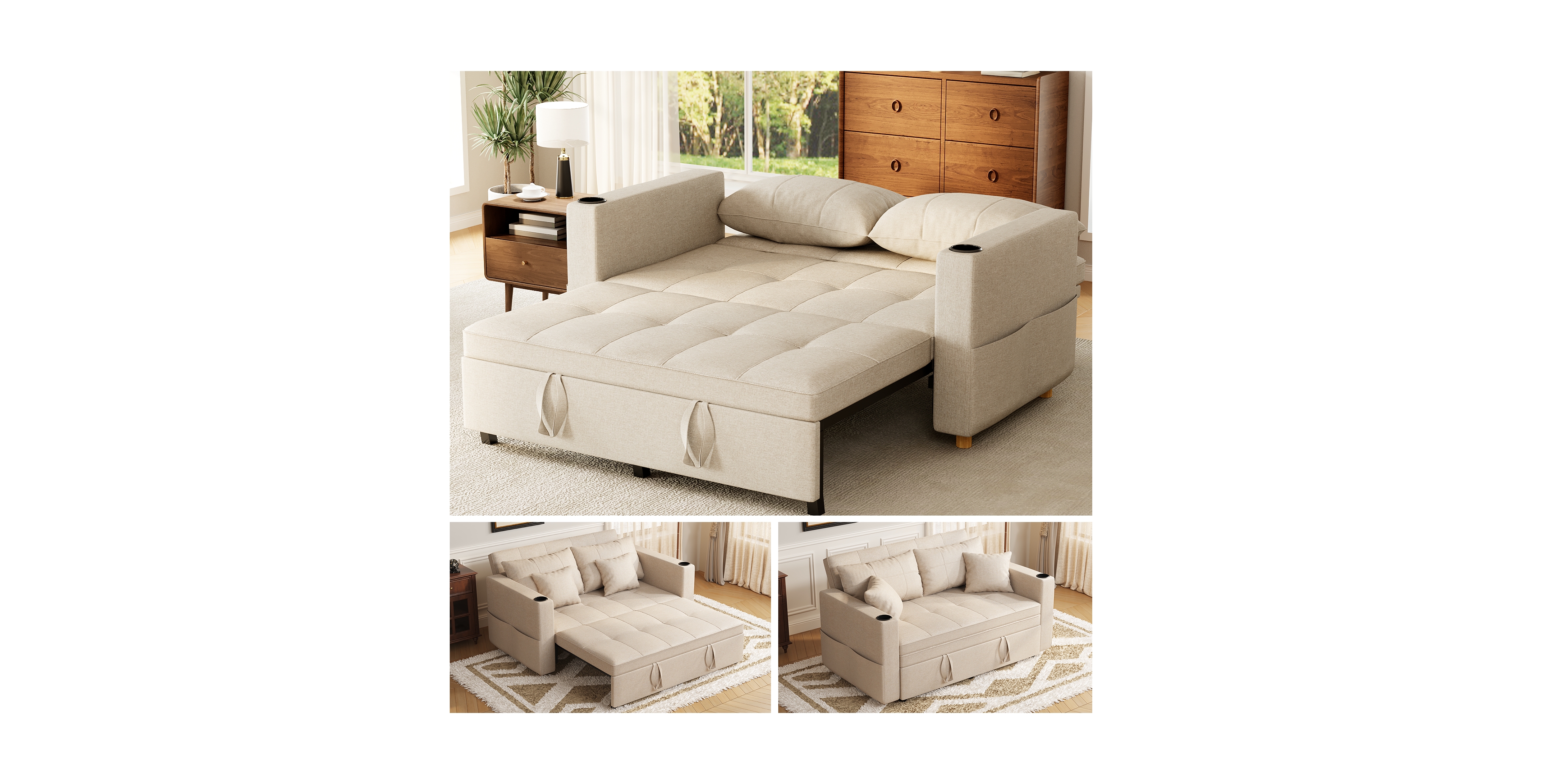 Aecojoy 31.5" Sleeper Chair, Convertible Chair Bed for Adults, 3-in-1 Pull Out Sofa