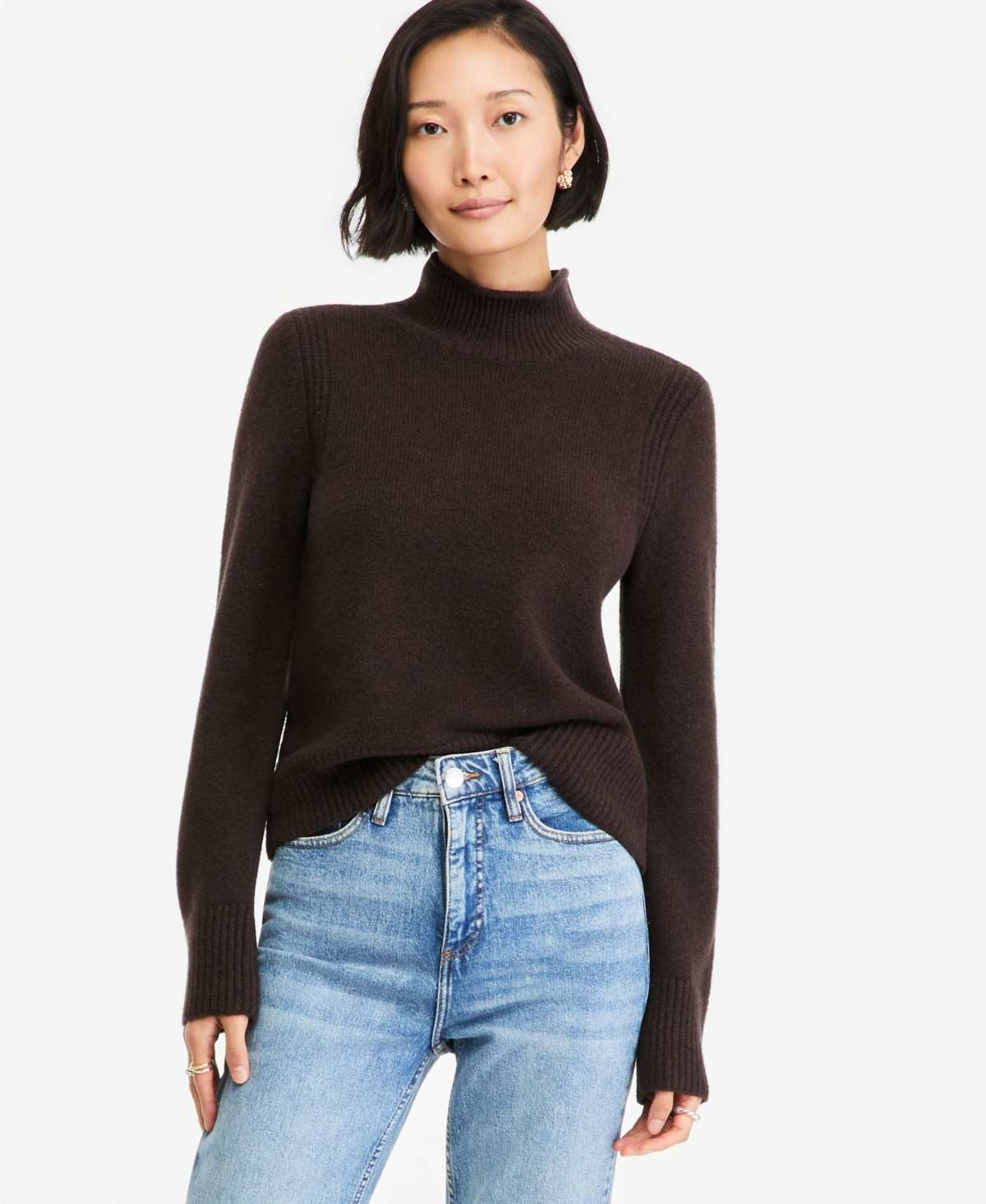 On 34th Women's Roll Mock Neck Sweater, Macy's Exclusive - Ganache