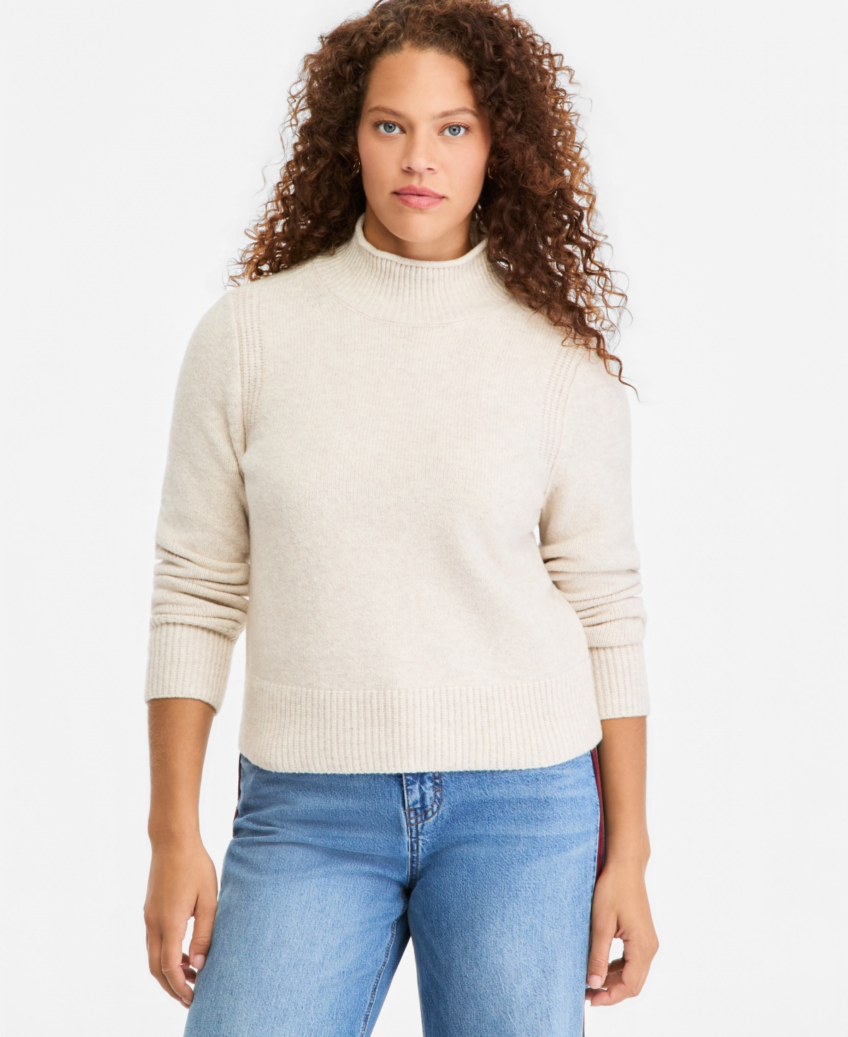 On 34th Women's Roll Mock Neck Sweater, Macy's Exclusive - Natural Oat Heather