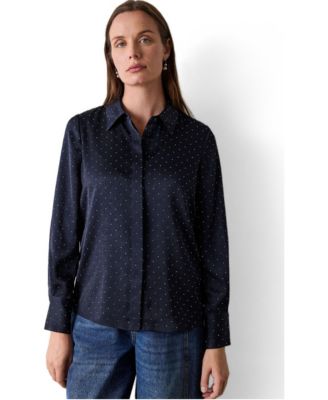 Women's Polka-Dot Hammered Studded Satin Blouse