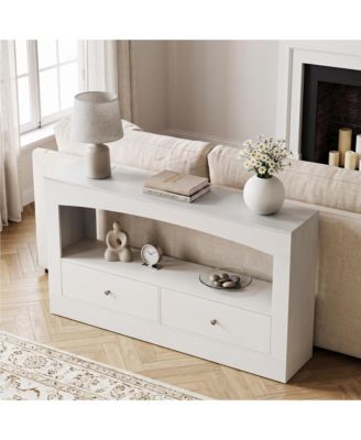 63" Console Table, Entryway Sofa Table with 2 Drawers and Open Storage Shelf, Farmhouse Wood Accent Table for Hallway, Foyer, Living Room